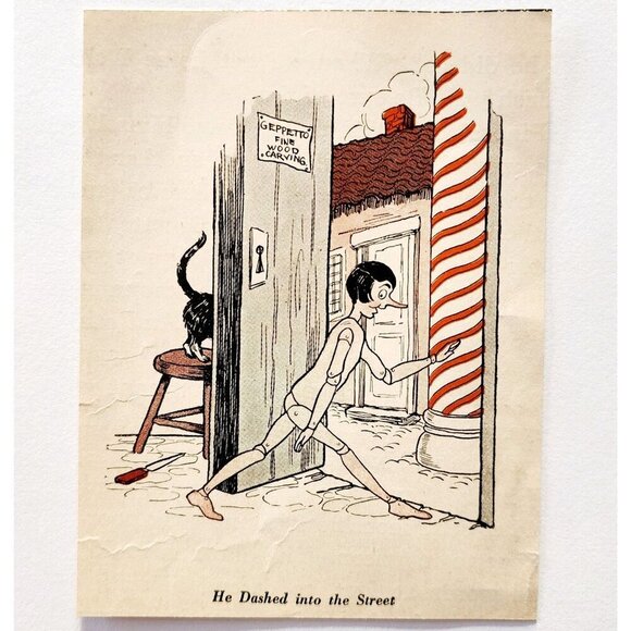 1927 Violet Moore Higgins Pinocchio Print Escaping Wood Shop Lithograph DWSS12 - Picture 2 of 2